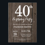 Rustic 40th Birthday Invitation Kaart<br><div class="desc">Rustic 40th Birthday Invitation. Rustic Wood Background  Retro Birthday. Volwassen verjaardag. Mannen of vrouwen uitgenodigd. 13e 15e 16e 18e 21e 30e 40e 50e 60e 70e 90e 100e,  elke leeftijd. Voor verdere aanpassing,  te klikken gelieve de knoop "van de Aanpassing het"en ons ontwerphulpmiddel te gebruiken om deze sjabloon te wijzigen.</div>