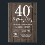 Rustic 40th Birthday Invitation Kaart<br><div class="desc">Rustic 40th Birthday Invitation. Rustic Wood Background  Retro Birthday. Volwassen verjaardag. Mannen of vrouwen uitgenodigd. 13e 15e 16e 18e 21e 30e 40e 50e 60e 70e 90e 100e,  elke leeftijd. Voor verdere aanpassing,  te klikken gelieve de knoop "van de Aanpassing het"en ons ontwerphulpmiddel te gebruiken om deze sjabloon te wijzigen.</div>