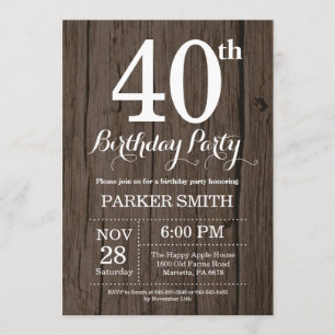 Rustic 40th Birthday Invitation Kaart