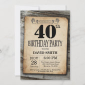 Rustic 40th Birthday Invitation  Wood Kaart (Voorkant)