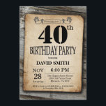 Rustic 40th Birthday Invitation  Wood Kaart<br><div class="desc">Rustic 40th Birthday Invitation with Rustic Wood Background. Retroland. Volwassen verjaardag. Mannelijke Mannen of vrouwen: Birthday. Kinder jongen of meisje Lady Teen Teenage Bday Invite. 13e 15e 16e 18e 21e 30e 40e 50e 60e 70e 80e 90e 100e. Elke leeftijd. Voor verdere aanpassing, te klikken gelieve de knoop "van de Aanpassing...</div>