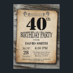 Rustic 40th Birthday Invitation  Wood Kaart<br><div class="desc">Rustic 40th Birthday Invitation with Rustic Wood Background. Retroland. Volwassen verjaardag. Mannelijke Mannen of vrouwen: Birthday. Kinder jongen of meisje Lady Teen Teenage Bday Invite. 13e 15e 16e 18e 21e 30e 40e 50e 60e 70e 80e 90e 100e. Elke leeftijd. Voor verdere aanpassing, te klikken gelieve de knoop "van de Aanpassing...</div>