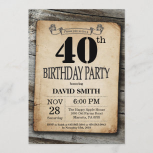 Rustic 40th Birthday Invitation  Wood Kaart