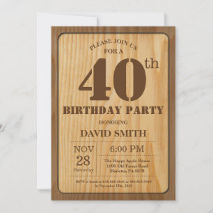Rustic 40th Birthday Invitation Wood Kaart