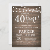 Rustic 40th Birthday Invitation Wood Kaart (Voorkant)