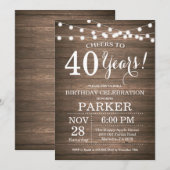 Rustic 40th Birthday Invitation Wood Kaart (Voorkant / Achterkant)