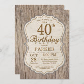 Rustic 40th Birthday Invitation Wood Kaart (Voorkant / Achterkant)