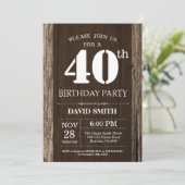 Rustic 40th Birthday Invitation  Wood Kaart (Staand voorkant)
