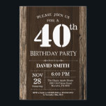 Rustic 40th Birthday Invitation  Wood Kaart<br><div class="desc">Rustic 40th Birthday Invitation with Rustic Wood Background. Retroland. Volwassen verjaardag. Mannelijke Mannen of vrouwen: Birthday. Kinder jongen of meisje Lady Teen Teenage Bday Invite. 13e 15e 16e 18e 21e 30e 40e 50e 60e 70e 80e 90e 100e. Elke leeftijd. Voor verdere aanpassing, te klikken gelieve de knoop "van de Aanpassing...</div>
