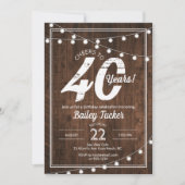 Rustic 40th Birthday met String Lights Party Kaart (Voorkant)