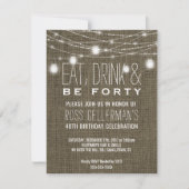 Rustic 40th Birthday Party Burlap String Lights Kaart (Voorkant)