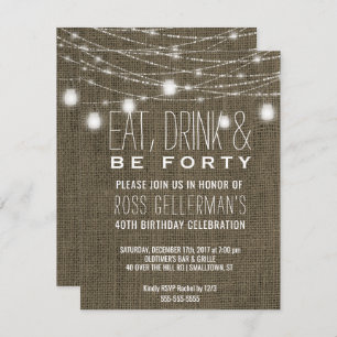 Rustic 40th Birthday Party Burlap String Lights Kaart