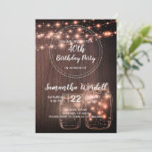 Rustic 40th Birthday String Lights Uitnodiging (Staand voorkant)