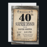Rustic 40th Surprise Birthday Dinner  Wood Kaart<br><div class="desc">Rustic 40th Surprise Birthday Dinner Invitation with Rustic Wood Background. Retroland. Volwassen verjaardag. Mannelijke Mannen of vrouwen: Birthday. Kinder jongen of meisje Lady Teenage Bday Invite. 13e 15e 16e 18e 21e 30e 40e 50e 60e 70e 90e 100e. Elke leeftijd. Voor verdere aanpassing, te klikken gelieve de knoop "van de Aanpassing...</div>