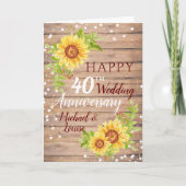 Rustic 40th Wedding Jubileum Sunflower Kaart (Voorkant)