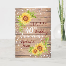 Rustic 40th Wedding Jubileum Sunflower Kaart
