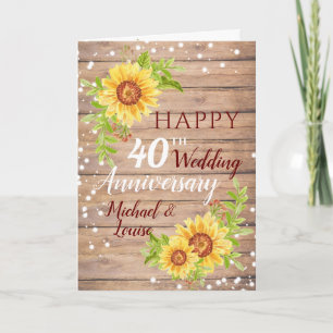 Rustic 40th Wedding Jubileum Sunflower Kaart
