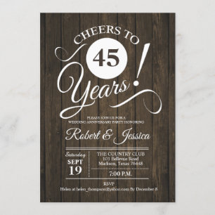 Rustic 45th Wedding Jubileum met houten patroon Kaart