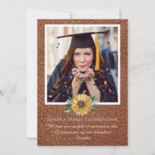 Rustic 4 Foto Collage Sunflower afstuderen Anno Aankondiging (Achterkant)