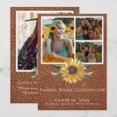 Rustic 4 Foto Collage Sunflower afstuderen Anno Aankondiging (Voorkant / Achterkant)