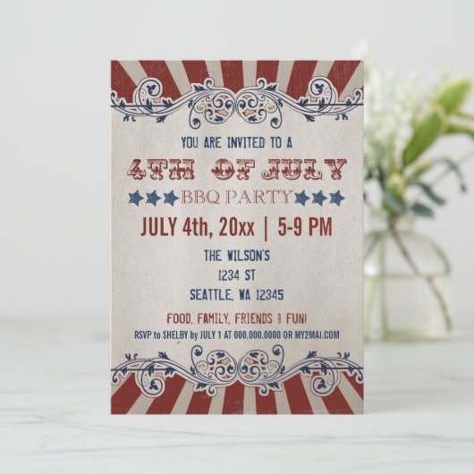  Rustic 4 juli Uitnodigingen van de BBQ Party (Staand voorkant)