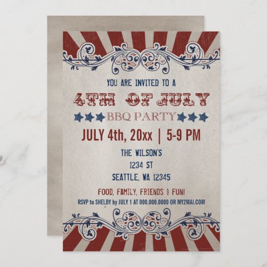 Rustic 4 juli Uitnodigingen van de BBQ Party (Voorkant / Achterkant)