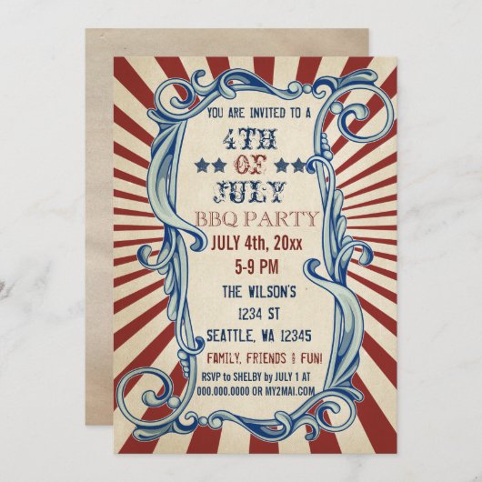 Rustic 4 juli Uitnodigingen van de BBQ Party (Voorkant / Achterkant)