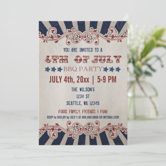  Rustic 4 juli Uitnodigingen van de BBQ Party (Staand voorkant)