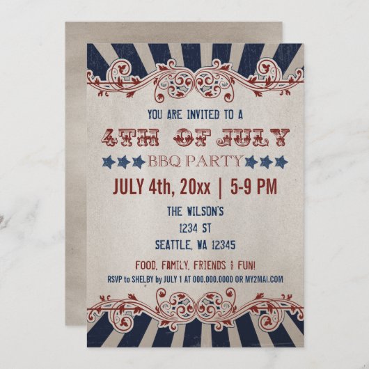  Rustic 4 juli Uitnodigingen van de BBQ Party (Voorkant / Achterkant)