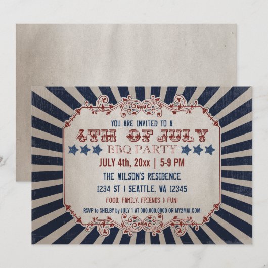 Rustic 4 juli Uitnodigingen van de BBQ Party (Voorkant / Achterkant)