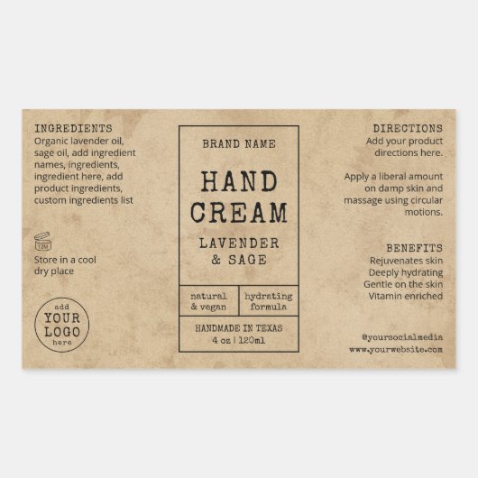 Rustic  4 OZ 120ml Cosmetische Fles Label (Voorkant)