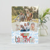 Rustic 4 Photo Merry Christmas Holiday Card Feestdagenkaart (Staand voorkant)