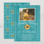 Rustic 50 en Fabulous | Zonnebloem Blauwgroen gebo Kaart (Voorkant / Achterkant)