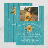 Rustic 50 en Fabulous | Zonnebloem Blauwgroen gebo Kaart (Voorkant / Achterkant)