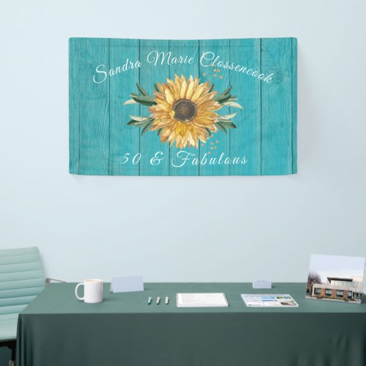 Rustic 50 en Fabulous | Zonnebloem Blauwgroen gebo Spandoek (Beurs)
