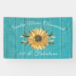 Rustic 50 en Fabulous | Zonnebloem Blauwgroen gebo Spandoek