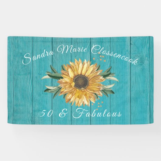 Rustic 50 en Fabulous | Zonnebloem Blauwgroen gebo Spandoek (Horizontaal)