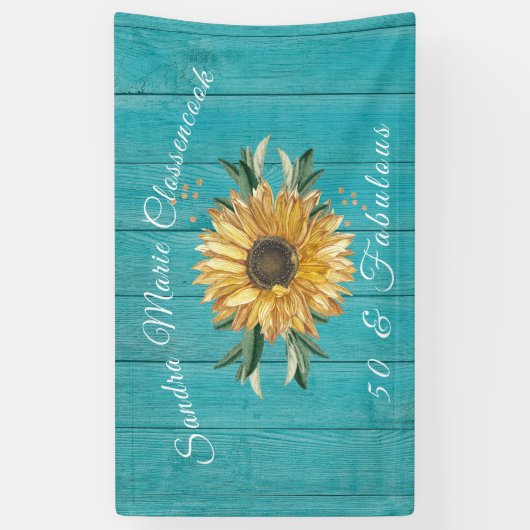 Rustic 50 en Fabulous | Zonnebloem Blauwgroen gebo Spandoek (Verticaal)