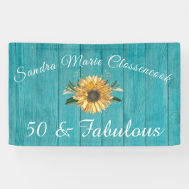 Rustic 50 en Fabulous| Zonnebloem Blauwgroen Spandoek