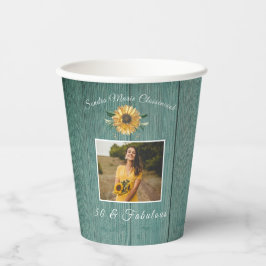 Rustic 50 en Fabulous | Zonnebloemgroen hout Papieren Bekers