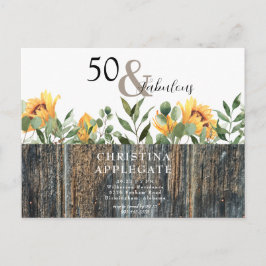 Rustic 50 & Fabulous Sunflower Birthday Briefkaart