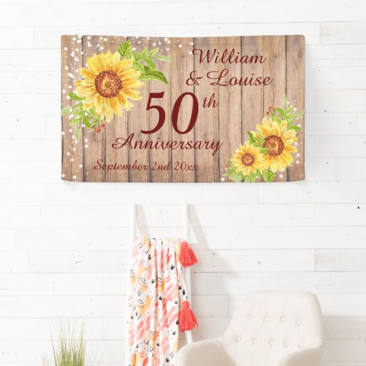 Rustic 50e Jubileum Floral Sunflower Party Spandoek (Insitu)