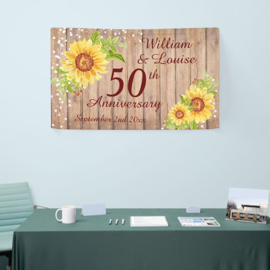 Rustic 50e Jubileum Floral Sunflower Party Spandoek (Beurs)
