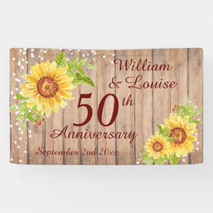 Rustic 50e Jubileum Floral Sunflower Party Spandoek