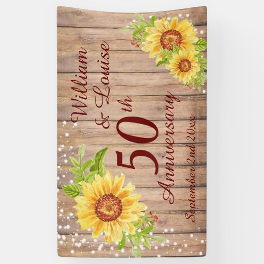 Rustic 50e Jubileum Floral Sunflower Party Spandoek (Verticaal)