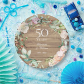 Rustic 50e Jubileum Rozen Floral Garland Papieren Bordje (Feest)