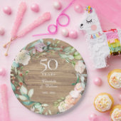 Rustic 50e Jubileum Rozen Floral Garland Papieren Bordje (Feest)