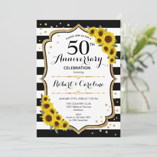 Rustic 50ste verjaardag - Zonnebloemen Goud Wit Kaart (Staand voorkant)