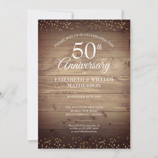 Rustic 50th Anniversary Goud Stof Confetti Kaart (Voorkant)