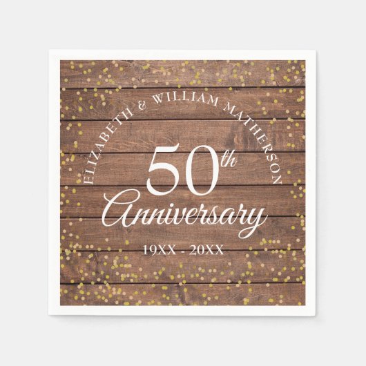 Rustic 50th Anniversary Goud Stof Confetti Servet (Voorkant)